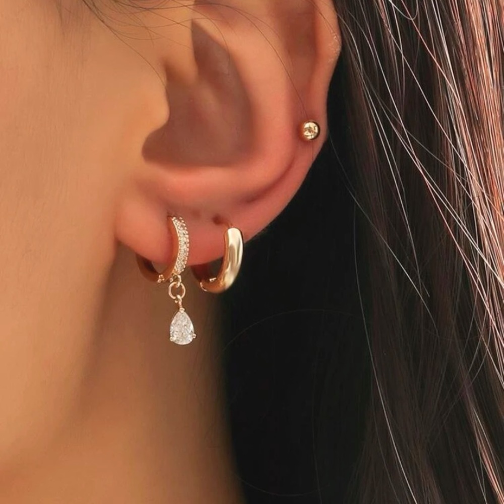 3 pairs round ball decor earrings